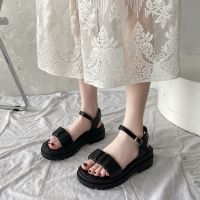 COD DSFGRTUTYIII [Flat-Style Buckle Strap Roman Sandals] Korean Version Female Student Fairy Style 2022 Summer New Super Hot Platform Thick-Soled Fashion Sandals