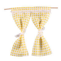 ผ้าม่านขนาดเล็กผ้า Gingham 1/12ขนาดจำลอง DIY ผ้าม่านบ้านตุ๊กตาสำหรับห้องนั่งเล่น