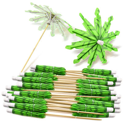 Green Coconut Tree Toothpicks Paper Umbrellas Toothpicks Handmade Cocktail Parasol Sticks for Cocktail Decorations