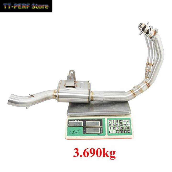 trimph-trident-660มอเตอร์ไซค์-trident-ท่อไอเสียระบบเต็มรูปแบบดัดแปลงด้วยท่อเชื่อมกลางแรงดันด้านหลัง