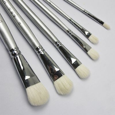 Mikailan 6 Pcs/Set Watercolor Gouache Wool Brushes Pen Wooden Handle Oil Painting Brush Set Drawing Art Supplies