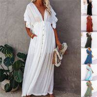 【Ladies shop】ผู้หญิงเซ็กซี่ชุดว่ายน้ำ Cover Ups LongTunic CasualBeachElegant Beach Wear SwimCover Up