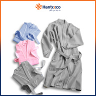 Áo Choàng Tắm Khách Sạn Tổ Ong Viền Kem Hantexco 100% cotton, mền mịn, thumbnail