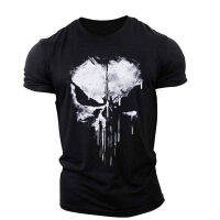 【CW】Men S T-Shirt Punisher Skull Pattern Short Sleeve Outdoor Sportswear Stretch Thin Section Breathable Lightweight Large Size Hand