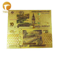 【】 RSLN Studio ธนบัตร5ใบสีทอง1ชิ้นธนบัตรฟอยล์สีทองรัสเซียธนบัตรทองคำชุบเงินรูเบิลใหม่24K