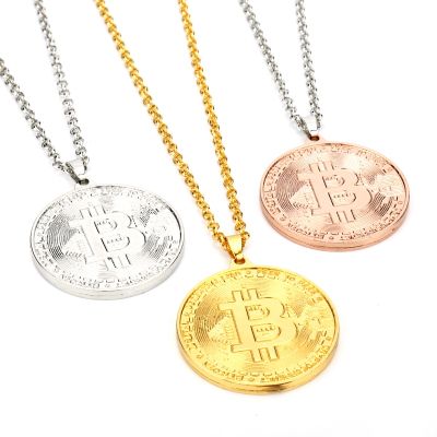 Fashion Cool Gold Rose Gold Silver Color BTC Bitcoin Shape Metal Pendant Necklaces For Men Women Friends Fans Jewelry Gift