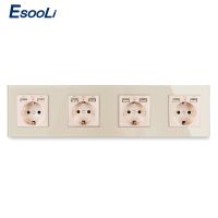 Esooli เต้ารับปลั๊กไฟมาตรฐานยุโรป4ช่องเสียบผนังไฟฟ้าคริสตัลพอร์ตชาร์จช่อง Usb คู่แก้วไฟฟ้าบ้าน