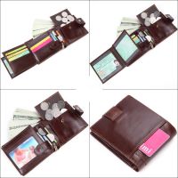 ZZOOI Genuine Leather Wallet Men Slim Tri-fold Purse Coin Pocket Fashion Men Small Card Holder Retro Oil Wax Leather Clutch Money Bag