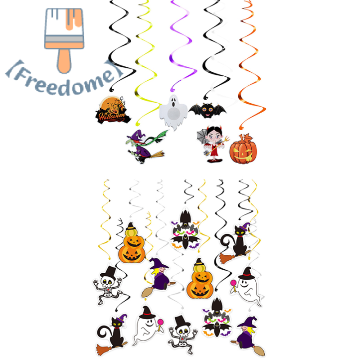 freedome-6-12ชิ้นปาร์ตี้ฮาโลวีนค้างคาวฟักทองแม่มดจี้เกลียวของห้างสรรพสินค้าเทศกาลปาร์ตี้เพดานหมุนเกลียวของตกแต่งแขวน-diy