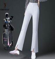 ▣▼ Womens Golf Pants Spring Autumn and Winter White Nine-Point Long Pants Large Size Elastic Slimming Micro Flare Slit Small People