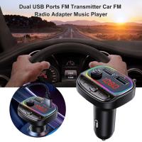 LED FM Transmitter 5.0 Car Kit Dual USB Car Charger 2 Ports, MP3 Player Color Backlit Radio Adapter Hands Free TF Card