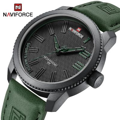 （A Decent035）NAVIFORCE นาฬิกาข้อมือชายกีฬา Anti ShockLeather Strap MenFashionClock Relogio Masculino