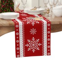 Christmas Snowflakes Red Background Modern Table Runner Wedding Decor Table Runner for Dining Table Christmas Decorations