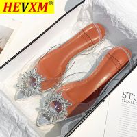 [Take a walk]HEVXM ขนาดใหญ่41 42แฟชั่นรองเท้าส้นเตี้ยโปร่งใส PVC ใสรองเท้าผู้หญิงพลอยเทียมรองเท้าแตะสำหรับฤดูTake a walkดอกทานตะวัน