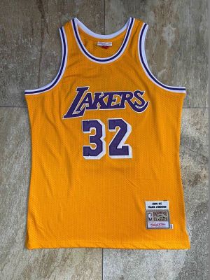 Ready Stock High Quality Mens No 32 Magic Johnson Los Angeles Lakerss Mitchell Ness 1984-85 Hardwood Classics Swingman Jersey- Yellow