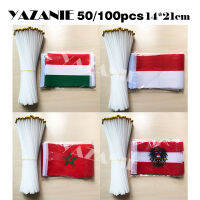 YAZANIE 14X21ซม. 50100Pcs ฮังการีอินโดนีเซียฉลอง Parade โบกธงออสเตรีย Eagle โมร็อกโก Small World Country Hand Flag