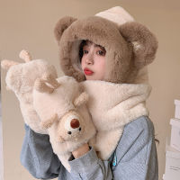 Plush Thick Plush Hat Ladies Winter Cold Protection Cute Ear Protection Bib One Hat Ski s Biking Bear Hats Wholesale