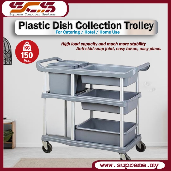 Plastic Knocked Down Dish Collection Trolley / Dishes Trolley / For Catering / Hotel Lazada