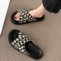 Designer Plaid Platform Slippers Women Summer Shoes 2023 Fashion Beach Sandals Casual Slides Shoes Non Slip Rubber Sole Slippers