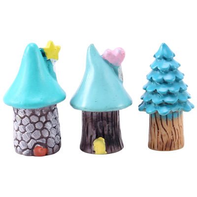 Miniature Fairy Garden Vase Mushroom House Ornament Dollhouse Plant Pot Figurine DIY Outdoor Decor Home Decoration (Blue)