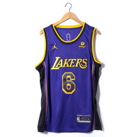 ผู้ชายขายร้อน2022-23 Los Angeles Lakerss LeBronn James &amp; Kobee Bryantt Statement Edition Swingman Jersey-สีม่วง