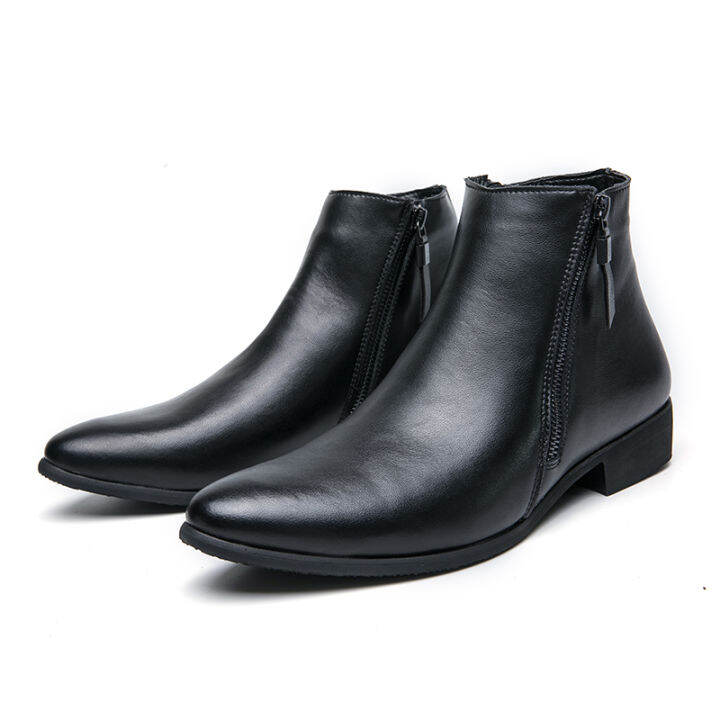 2021 Leather Boots Men High Zip Top British Fashion Men's Fashion Style