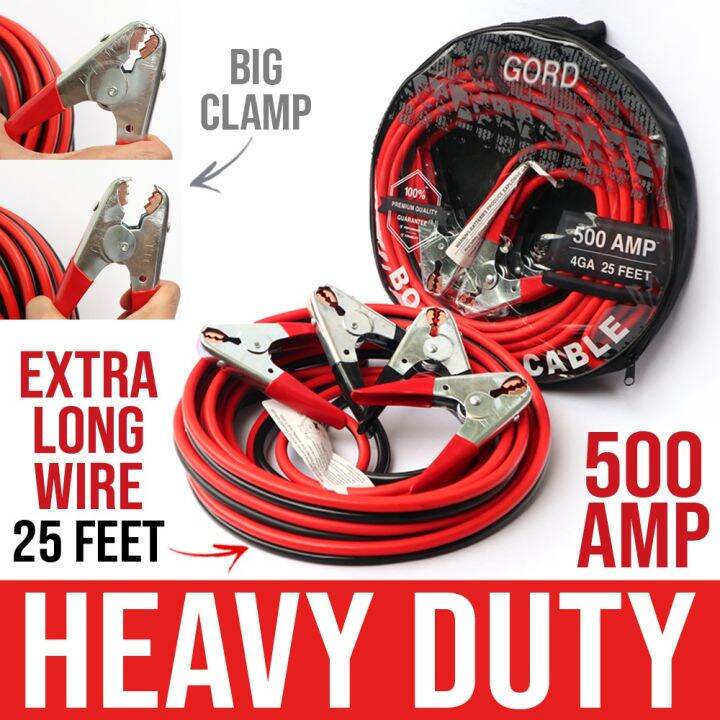 Car HEAVY DUTY Battery Booster Jumper 25ft long cable 500amp | Lazada PH