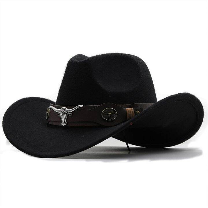 simple-wome-men-red-wool-chapeu-western-cowboy-hat-gentleman-jazz-sombrero-hombre-cap-หมวก-dad-cowgirl-ขนาด-56-58-ซม