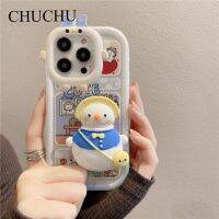 กระเป๋าเป้สะพายหลัง3D เกาหลี,เคสนิ่มน่ารักพร้อมห่วงจับเป็ดสำหรับ Iphone 14 Plus 12 13 11 Pro Max XR X XS 7 8 SE3เคสลายการ์ตูน