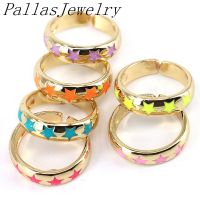 10Pcs High Quality Colorful rainbow gold plating fashion ring,hot enamel star ring cute gift