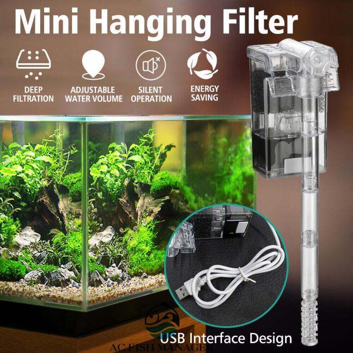 USB Mini Aquarium Fish Tank Waterfall Hang On External Oxygen Pump