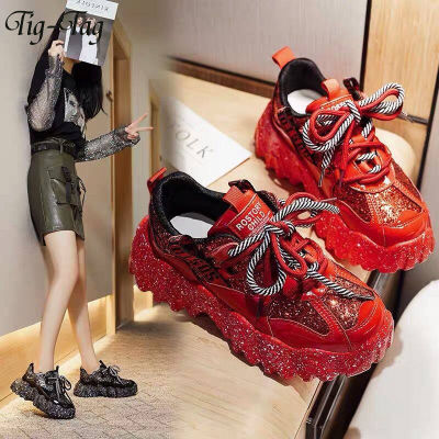 รองเท้า ผู้หญิง สีแดง รองเท้าผ้าใบ รองดท้าผ้าใบ ผญ รองเท้าพื้นหนา ins รองเท้าเก๋ๆ แฟชั่น 2021 ใหม่ 110607