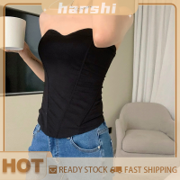 hanshi [2023 new HOT FASHION] lazlook เสื้อชั้นในเกาะอกเซ็กซี่ฤดูร้อนสำหรับผู้หญิงเสื้อแขนกุดสีพื้นเข้ารูปแบบไม่สม่ำเสมอ