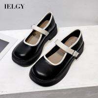 IELGY  Japanese All-Match Women S Round Toe Soft-Soled รองเท้าหนังขนาดเล็ก