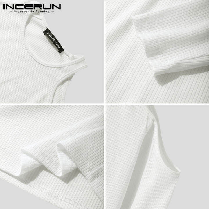 incerun-เสื้อเชิ้ตแขนยาวสำหรับผู้ชาย-เสื้อเบลาส์เสื้อยืดคอกลมเปิดไหล่สวมใส่สบาย