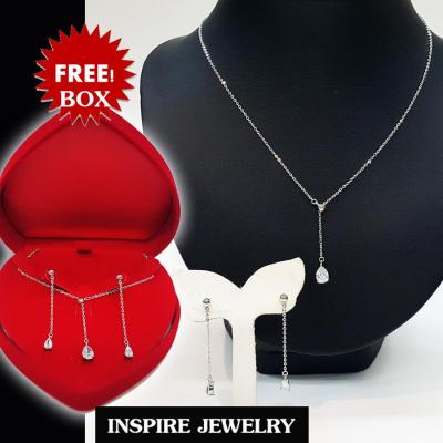 Inspire Jewelry ชุดเซ็ทสร้อยคอพร้อมจี้เพชรCZ เพชรสวยเกรด AAA++   size 7min รูปหยดน้ำ ต่างหูรูปหยดน้ำระย้า size 4min  ปรับความยาวได้ตั้งแต่ 17นิ้ว-22นิ้ว งานแบบร้านเพชร  พร้อมกล่องกำมะหยี่สวยหรู , งานจิวเวลลี่ ราคาเบาๆ แฟชั้นอินเทรนชั้นนำงา