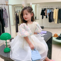 2022 Summer New Childrens Clothing Girls Korean Three-Dimensional Flower Puff Sleeve Princess Dress