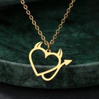Stainless Steel Necklaces Heart Shaped Devil Tail Wings Goth Pendant Chain Fashion Necklace For Women Jewelry Friends Gifts 1pcs