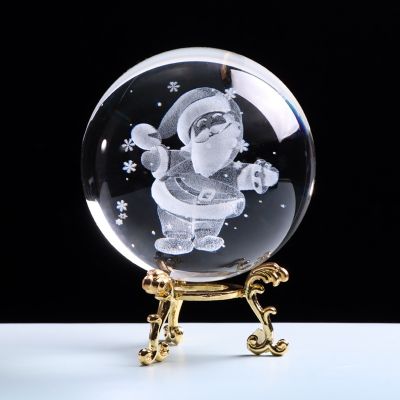 60/80MM 3D Christmas Santa orTree Crystal Ball Glass Sphere Crystal Craft For Nice Gift Home Decor Birthday Christmas Gifts