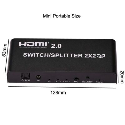 HDMI 2.0สวิทซ์แยก2X2ตัวแปลงอุปกรณ์สลับวิดีโอ HDMI 3D HD 1080P 4K 60Hz สำหรับ PS4คอมพิวเตอร์ไปยังทีวีจอแสดงผลคู่
