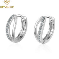 XIYANIKE 925 Sterling Silver Korean Style Double Circle Earrings New Classic Fashion Earrings Simple Rhinestone Earrings Jewelry