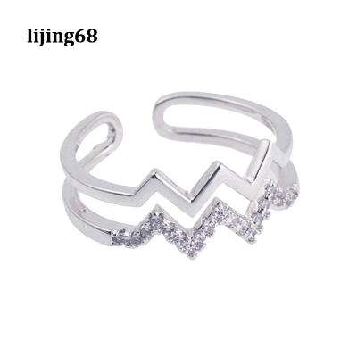 Lijing Minimalist Ring Gift สำหรับแหวนคลื่นคู่ของเธอแหวนผู้หญิงหยักเงินปรับได้