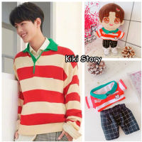 Genuine 20CM Sean Xiao Zhan Idol Doll Clothes Set Red Stripe T-Shirt Black Plaid Pants The Untamed Plush Dolls Accessories