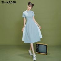 Cheongsam improved dress 2023 new mid-length blue fresh and elegant retro young style