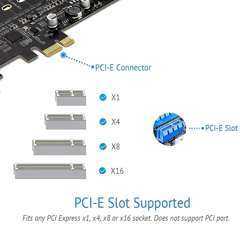 PCI-E to USB  PCI Express Card  USB C and 2 USB A Ports,  NVME  to PCIe  Adapter Card with Bracket 