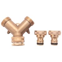 3/4 Inch 2 Way Hose Splitter Brass Y Valve Garden Tap Connector with 2 X3/4 Inch Brass Water Tap Outside Tap Kit