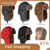 WUSUOGU ผู้ชายผู้หญิง ขน ผู้ดักสัตว์ หมวกฤดูหนาวหมวก หมวกสกี รัสเซีย Ushanka หมวกกันหนาว