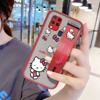 UCUC เคสโทรศัพท์เคสสำหรับ Infinix Hot 10S NFC (สายรัดข้อมือ) กันกระแทก Frosted กลับน่ารักการ์ตูน Hello Kitty UCUC เคสโทรศัพท์เคสสำหรับหญิงขอบฝาครอบเลนส์ป้องกันเลนส์โทรศัพท์บางเฉียบเคสโทรศัพท์