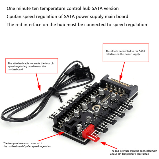 Trung tâm quạt làm mát pwm 1 đến 10 4pin bộ điều khiển tốc độ cổng 4d lớn - ảnh sản phẩm 4