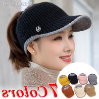 ♧ 2023 Spring Womens Knitted Baseball Caps Outdoor Sunscreen Empty Tops Caps Sun Hats Warm Casual Visor Cap Female Ponytail Hat